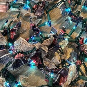 Qty 1 Blue String Lights with Red & Blue Plaid and Burlap Accents 18' Long